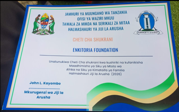 Certificate of Recognition - Arusha City Council